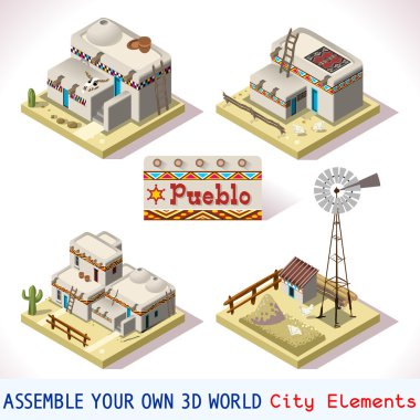 Pueblo Tiles 03 Set Isometric