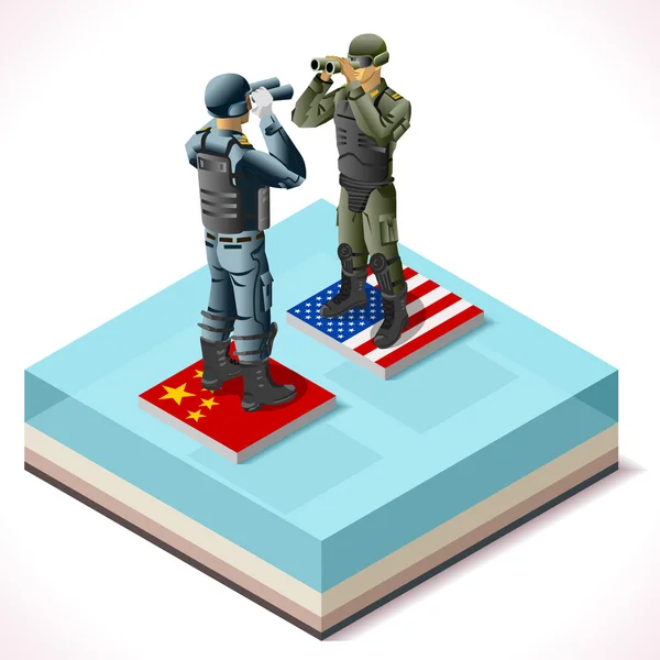 China Usa 01 Infographic Isometric — 스톡 벡터