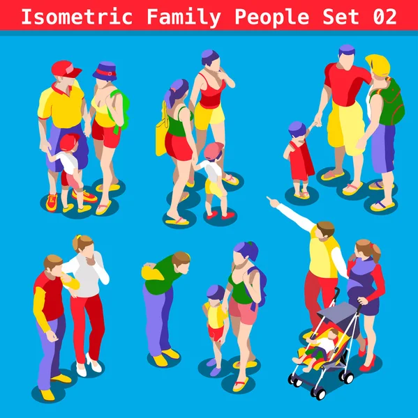 Familia Set 02 Personas Isométrico — Vector de stock