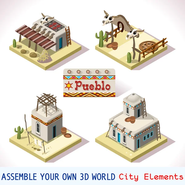 Pueblo Tiles 01 Set Isometric — Stock vektor