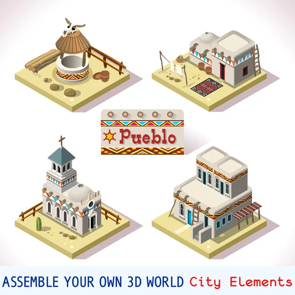 Pueblo Tiles 02 Set Isometric - Stok Vektor