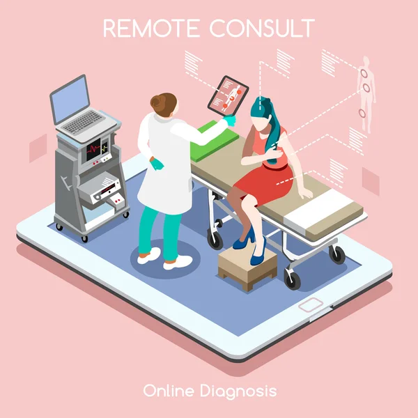 Remote Doctor 02 Persone isometriche — Vettoriale Stock