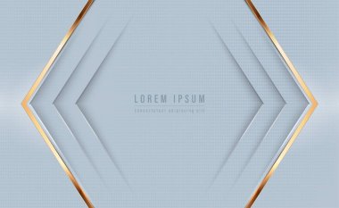 Soyut çokgen desenli lüks gri, noktalı desenli arka plan, altın çerçeveli. Vektör illüstrasyonu