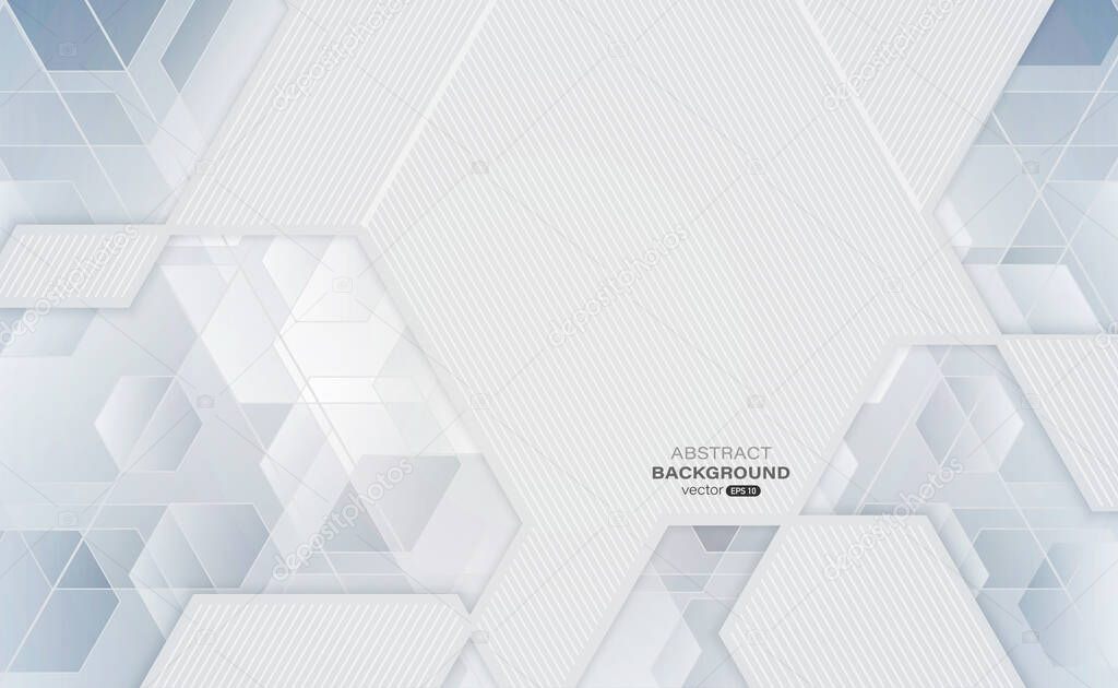 Gray geometric background. Abstract hexagons shapes with lines stripe and light composition. Vector illustration
