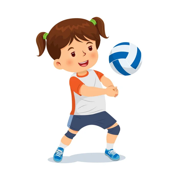 Cute Girl Playing Volleyball Vector Illustration — Stock Vector