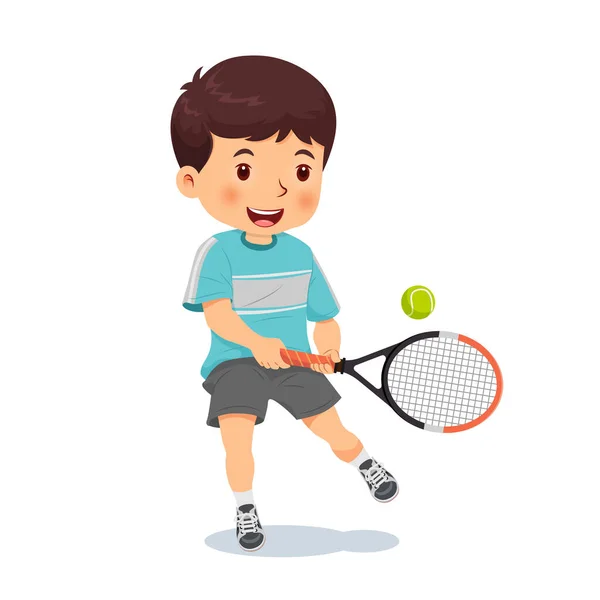 Tenis Oynayan Sevimli Çocuk Vektör Illüstrasyonu — Stok Vektör