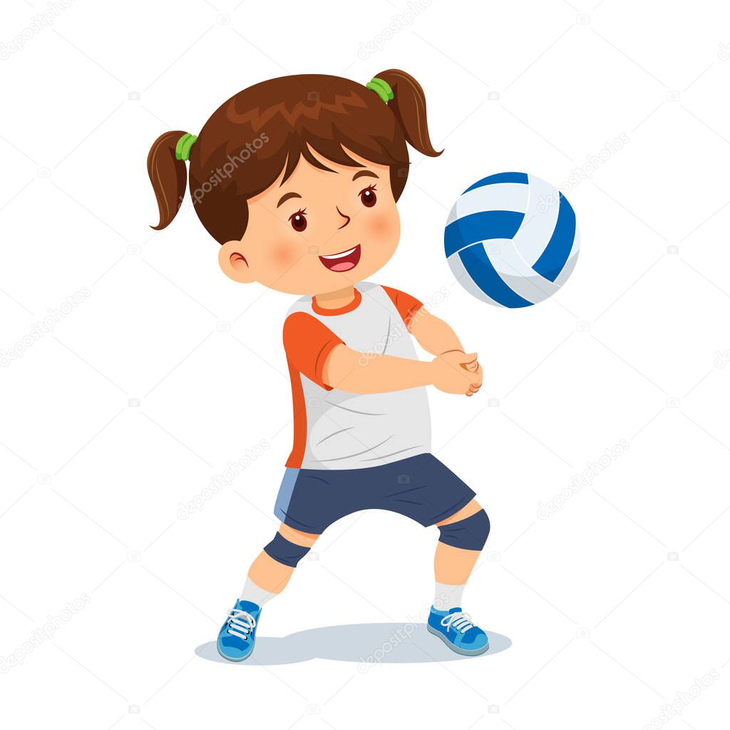 Cute girl playing Volleyball. Vector illustration