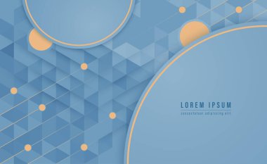 Daire şeklinde mavi ve altın, üçgen şekilli soyut arkaplan çizgileri. Vektör illüstrasyonu.