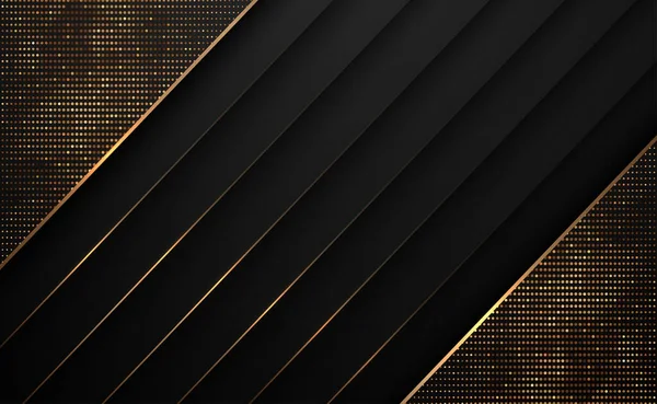 Zwart Papier Gesneden Met Gouden Lijn Glitter Gouden Abstracte Achtergrond — Stockvector