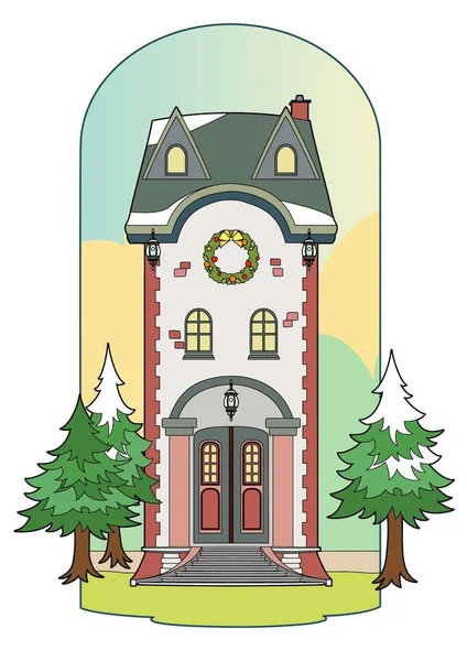 Vector Illustratie Van Een Kerst Huis Eps Bestand — Stockvector