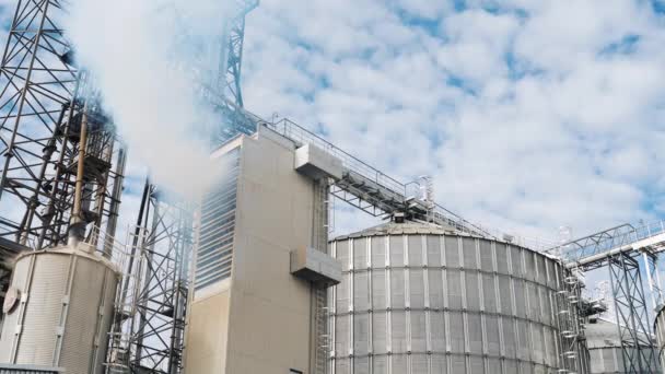 Modern Agricultural Complex Sunny Day Harmful Smoke Grain Dryer Large — Stock Video