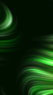 Soyut kıvrımlar yeşil, beyaz ve siyah tonlarda akar. Teknoloji veya bilim temaları için hareket çerçevesi ve derinliği. Döngü animasyonu. Dikey video.