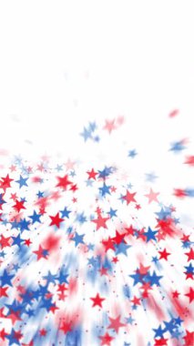 Kırmızı ve mavi yıldızların dışa doğru yayıldığı dinamik soyut bir kompozisyon. Vatanseverlik, kutlama ya da enerjik temalar için ideal. Döngü animasyonu. Dikey video.