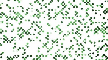 Beyaz arkaplanda köşegen ve zikzak şeklinde dizilmiş soyut yeşil noktalar. Veri akışı ve karmaşıklığı gösteriyor. Döngü canlandırması.