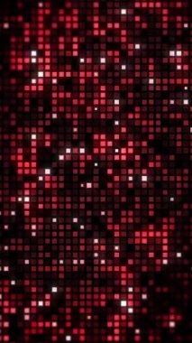 Beyaz ve koyu aksanlı kırmızı kare karoların soyut ızgarası. Dinamik yoğunlukta LED tarzı görüntü. Döngü animasyonu. Dikey video.