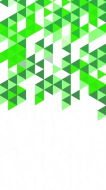 Küme yeşil üçgenleri olan soyut tasarım beyaz bir kablo şebekesine dönüşüyor. Kopya alanı ile üçgen gradyan arkaplan... döngü animasyonu. Dikey video.