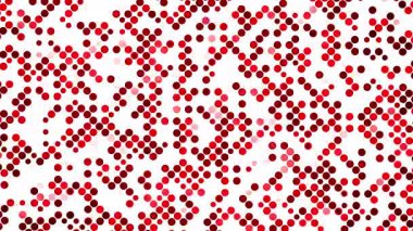 Katı beyaz bir yüzeye dizilmiş kırmızı ve koyu kırmızı dairelerin yüksek kontrastlı şekli. Beyaz arkaplanda soyut kırmızı nokta deseni. Döngü canlandırması.
