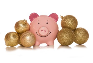 Saving money at christmas piggybank clipart