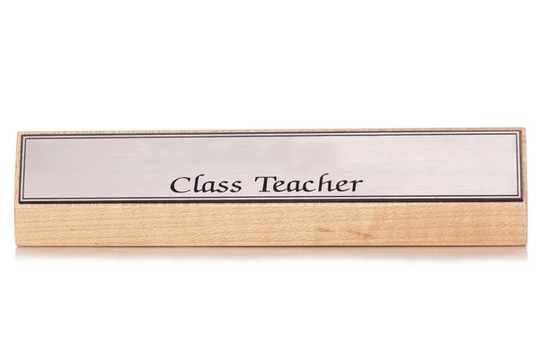 Class teacher desk name plate — Stock Photo, Image