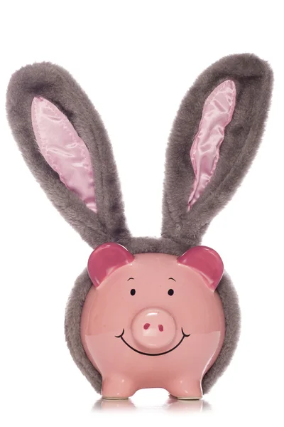 イースターのウサギの耳を着て貯金 — ストック写真