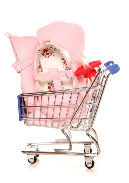 Zakup dla nowego dziecka, wózek na zakupy — Zdjęcie stockowe
