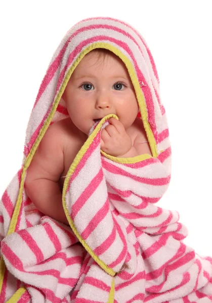 Baby girl wrapped in pink towel — Stock Photo, Image