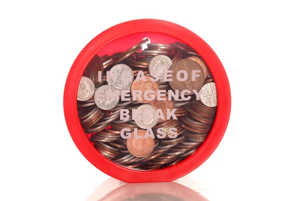 Emergency funds fire alarm money box — Stock Photo, Image