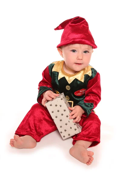 Dzieciątko ubrane w elfs santas little helper fancy dress kostium — Zdjęcie stockowe