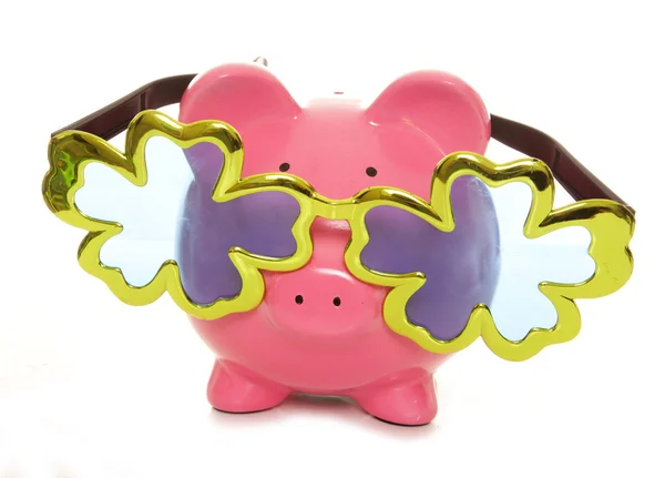 Piggy banco vestindo óculos de comédia de tamanho superior — Fotografia de Stock
