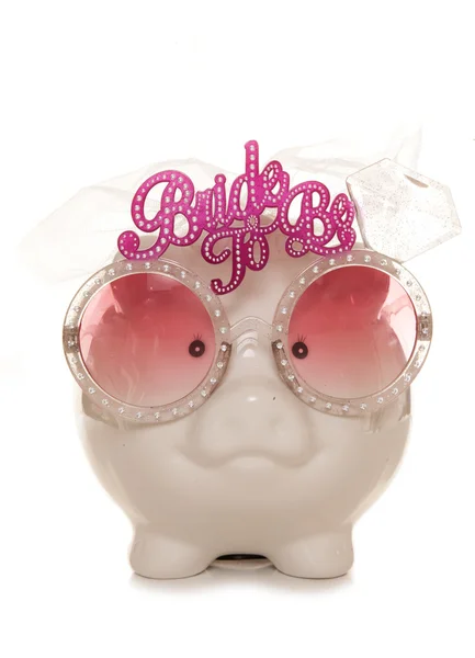 Piggy bank wearing bride to be glasses — Stock Photo, Image