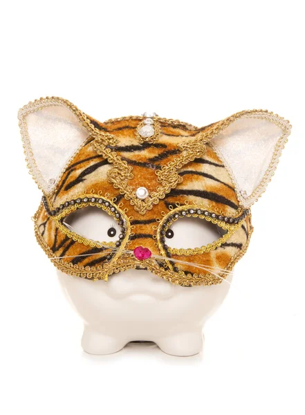 Piggy bank tijger maskerade masker dragen — Stockfoto