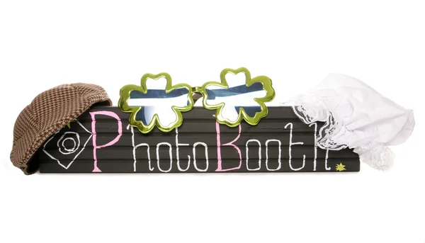 Photo booth sign with fancy dress hats — Stock Photo, Image