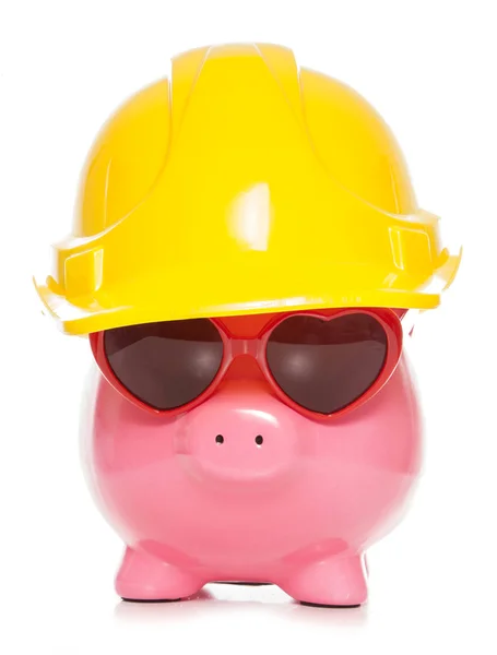 Honesto cuidador construtor porquinho banco — Fotografia de Stock