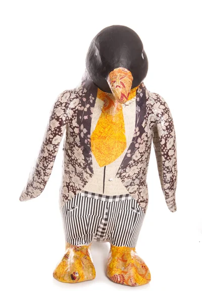 Pinguim decoupage em terno de casamento floral — Fotografia de Stock
