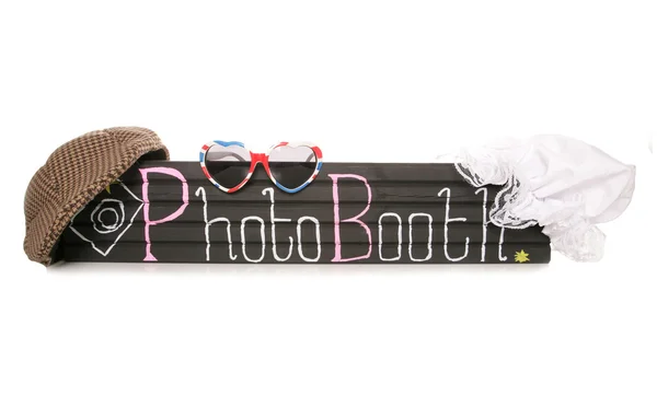 Photo booth sign with fancy dress hats — Stock Photo, Image