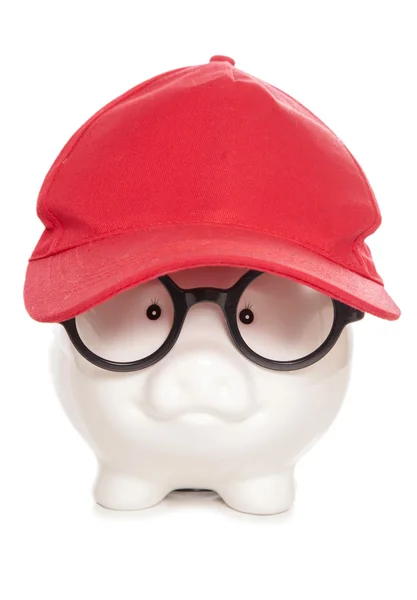 Nerdy clever piggy bank — Stock Photo, Image