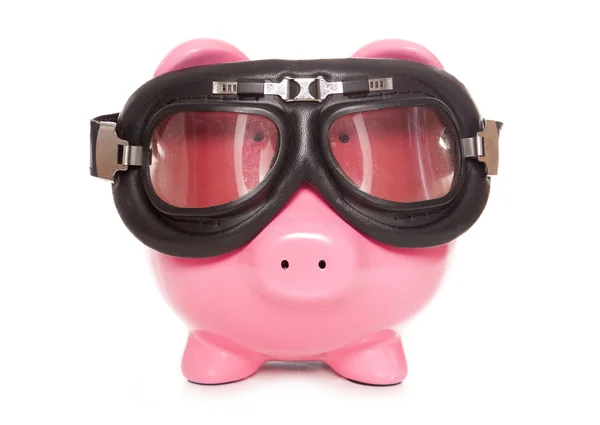 Piggy bank visel googles Stock Kép