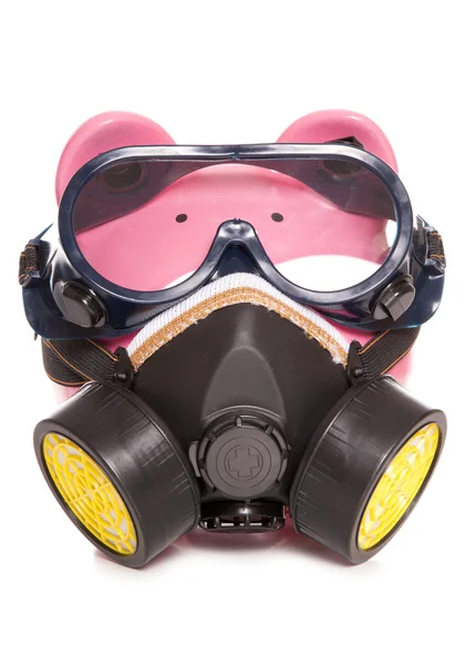 Piggy bank ipari gáz maszk viselése — Stock Fotó