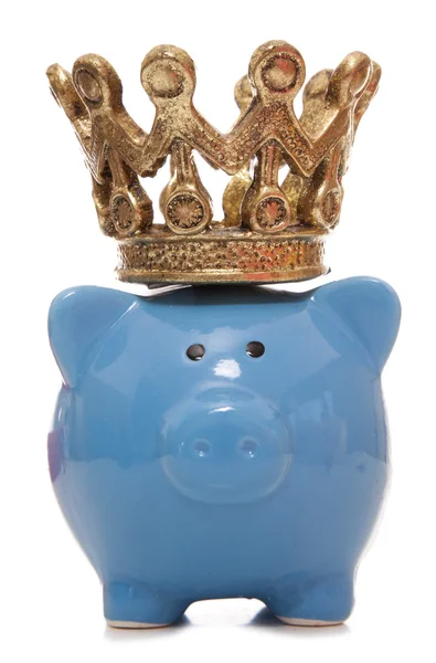 Piggy bank wearing a crown — Stock Photo, Image