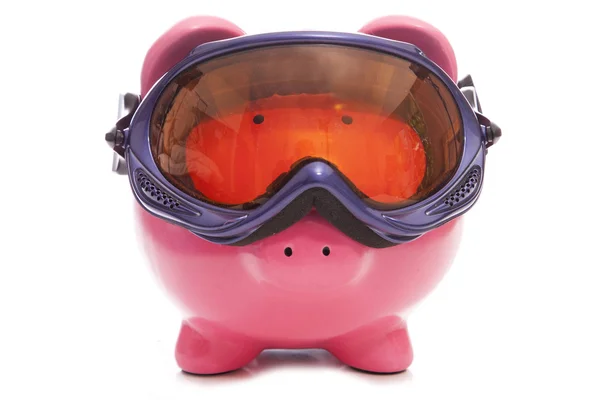 Narciarskie wakacje ofertę piggy bank — Zdjęcie stockowe