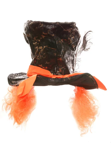 MAD HATTER TOP HAT MED ATTACHED ORANGE WIG - Stock-foto