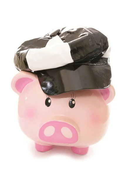 Piggy bank wearing 60s pvc cap — Stock Photo, Image