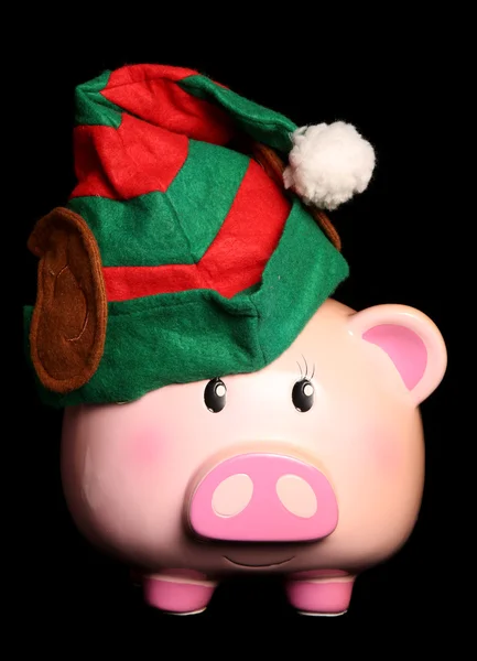 Czarny piątek Boże Narodzenie elf piggy bank — Zdjęcie stockowe
