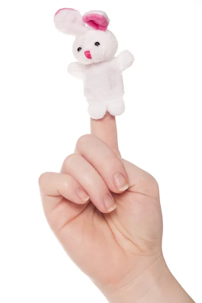 Vit kanin finger marionett — Stockfoto