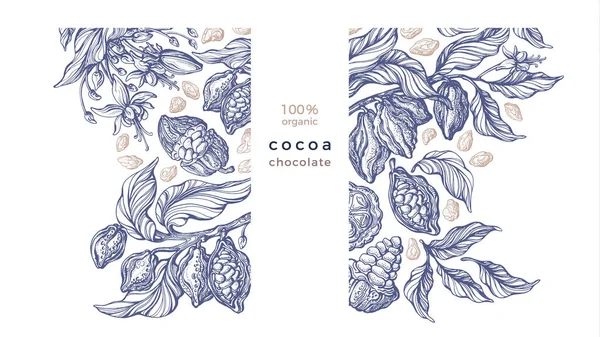 Modèle Cacao Fond Graphique Vectoriel Vintage Arbre Botanique Dessiné Main — Image vectorielle