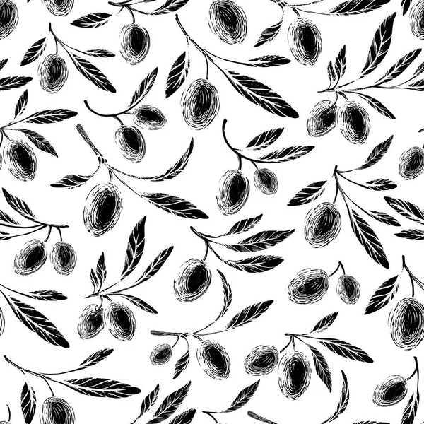 Σχέδιο Ελιές Καλαμών Σχεδιάστηκε Χωρίς Ραφή Διάνυσμα Μαύρο Κλαδί Φρούτα — Διανυσματικό Αρχείο