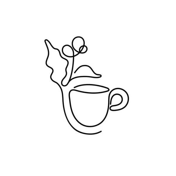 Koffie Logo Vector Art Line Cup Takje Minimale Schets Witte — Stockvector