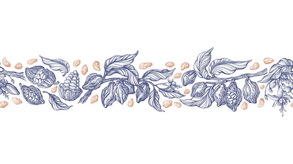 Cacao Αδιάλειπτη Μοτίβο Περίγραμμα Διανυσματικής Υφής Καλλιτεχνικό Σκίτσο Από Φρούτα — Διανυσματικό Αρχείο