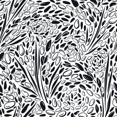 Yabani pirinç, siyah tohum. Beyaz arkaplanda vektörsüz desen. Doğal organik gıda. Basit el çizimi monokrom çizimi. Çiftlik hasadı. Organik vejetaryen sütü