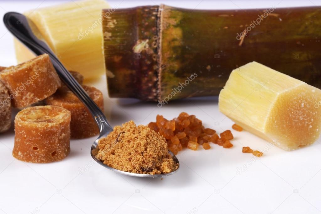 Various kinds of sugar and sugar cane